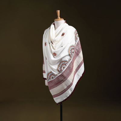 White - kutch neran hand embroidery mirror work woollen