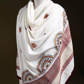 White - kutch neran hand embroidery mirror work woollen