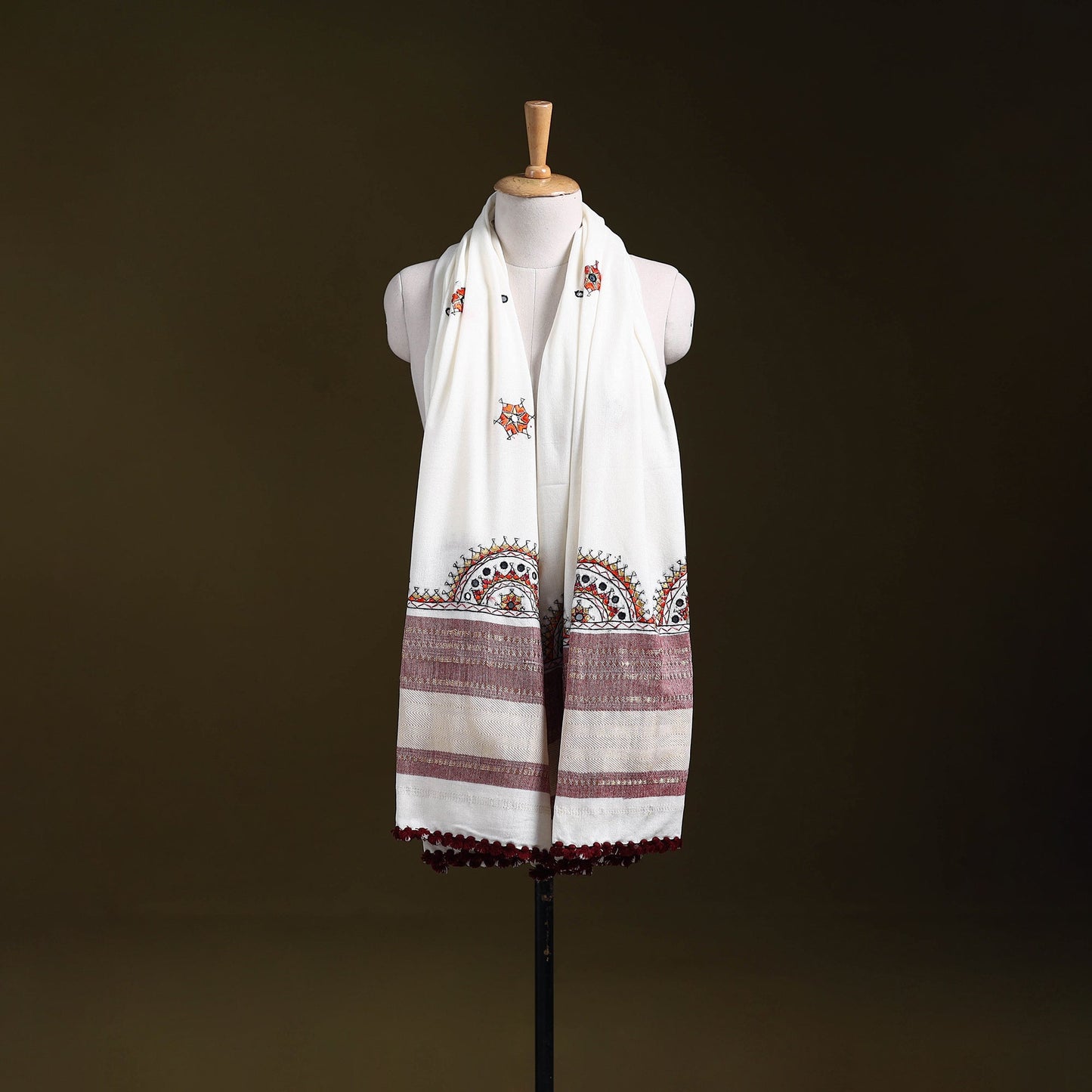 White - kutch neran hand embroidery mirror work woollen