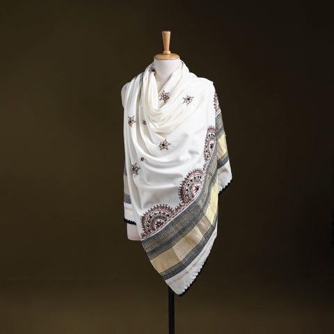 White - kutch neran hand embroidery mirror work woollen