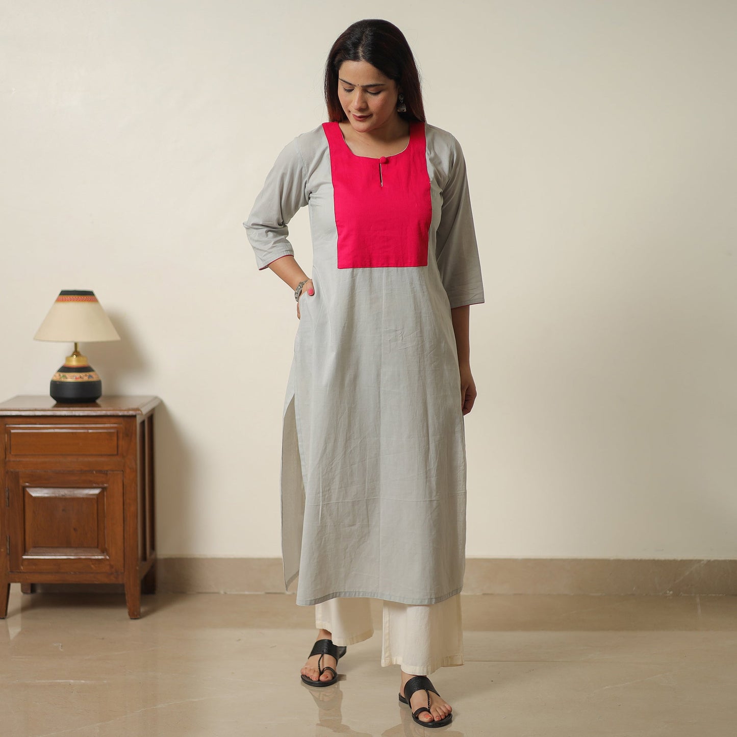 Buy Plain Cotton Long Straight Kurta 07 Online at iTokri.com