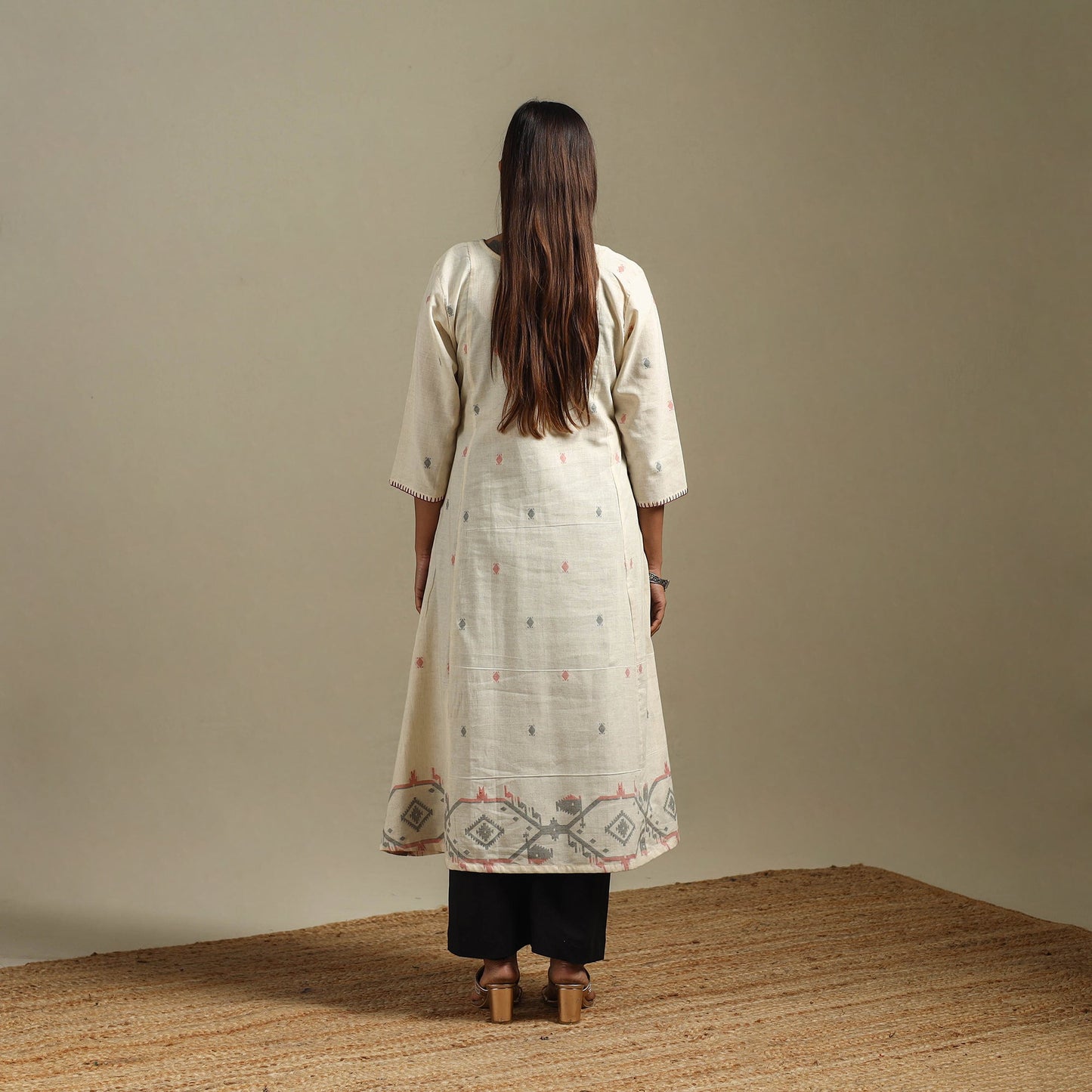 A-line cotton hand embroidered jamdani border thread buti