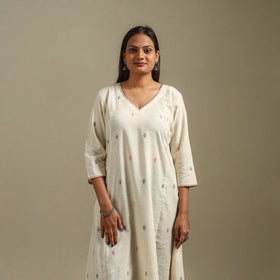 A-line cotton hand embroidered jamdani border thread buti