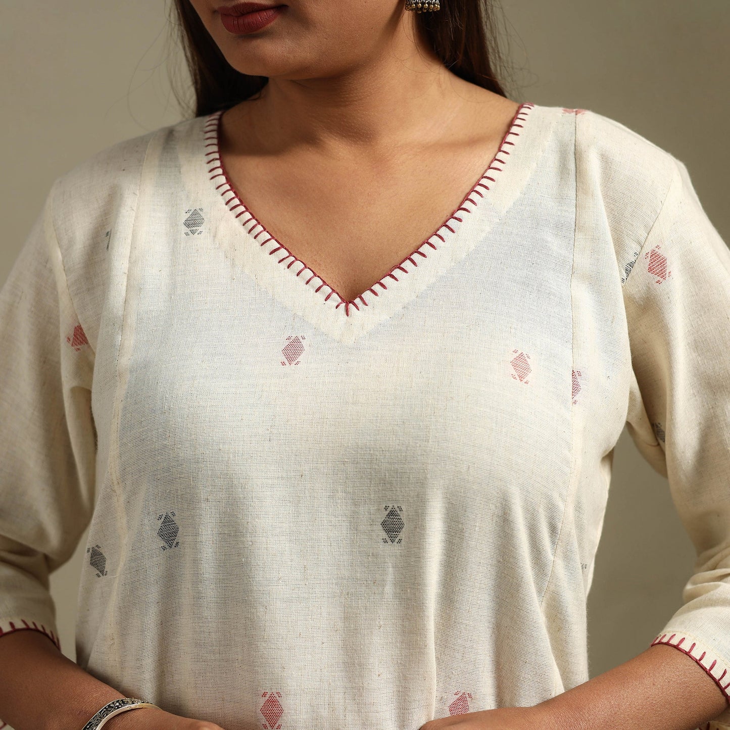 A-line cotton hand embroidered jamdani border thread buti