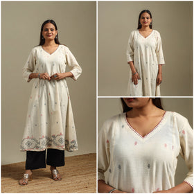 A-line cotton hand embroidered jamdani border thread buti