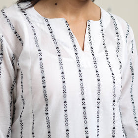 White A-Line Cotton Jacquard Kurta