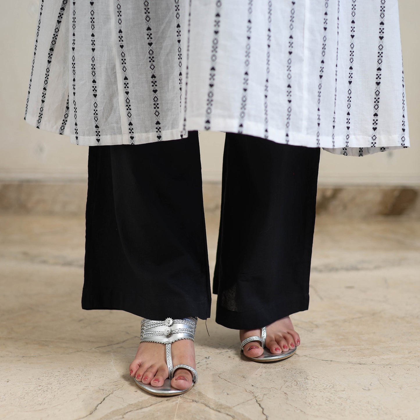 White A-Line Cotton Jacquard Kurta