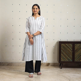 White A-Line Cotton Jacquard Kurta