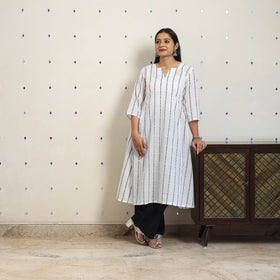 White A-Line Cotton Jacquard Kurta
