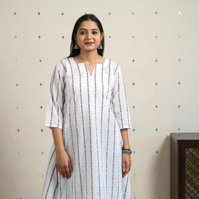 White A-Line Cotton Jacquard Kurta