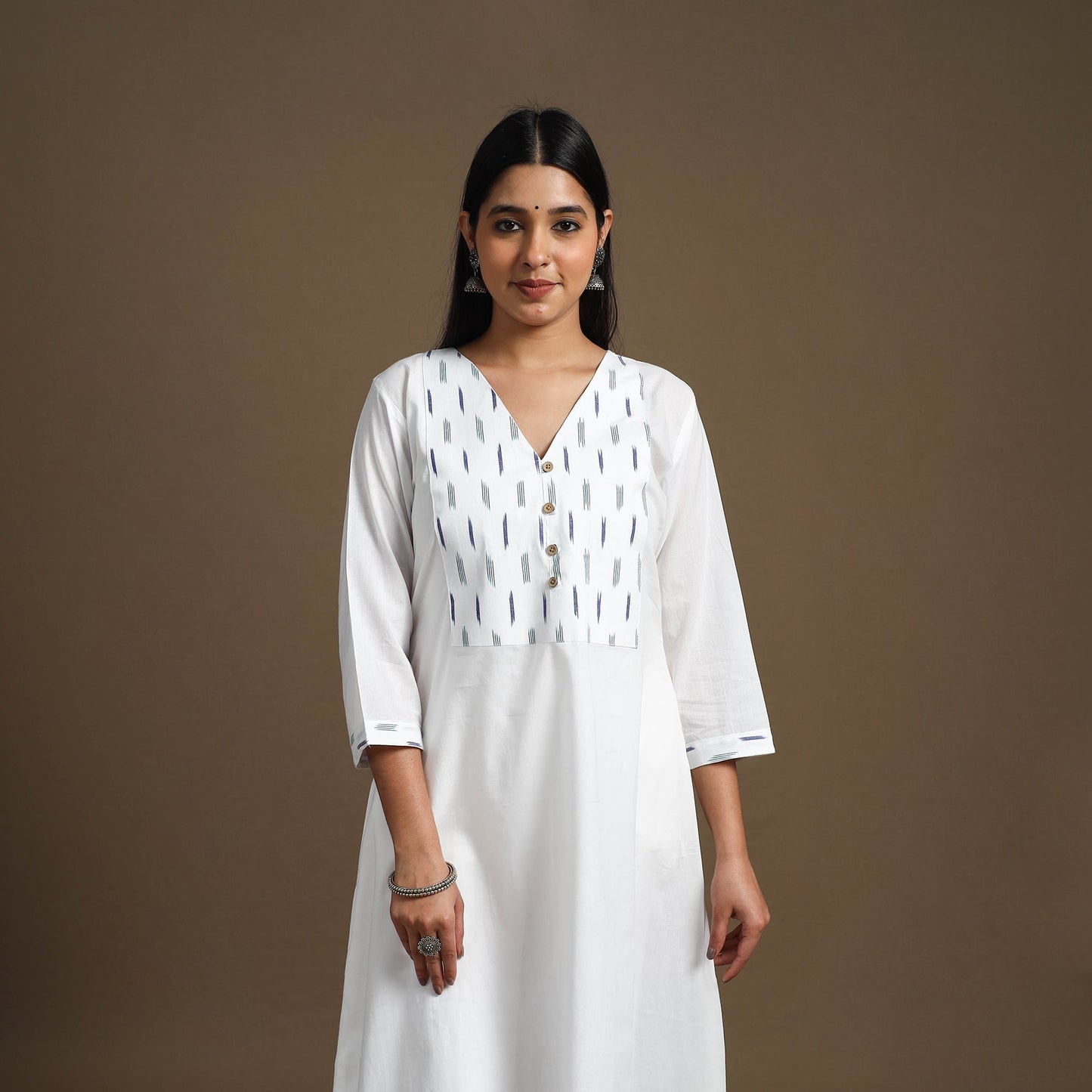 Buy White A-Line Patchwork Plain Cotton Kurta for Women