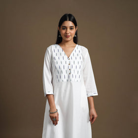 Buy White A-Line Patchwork Plain Cotton Kurta for Women