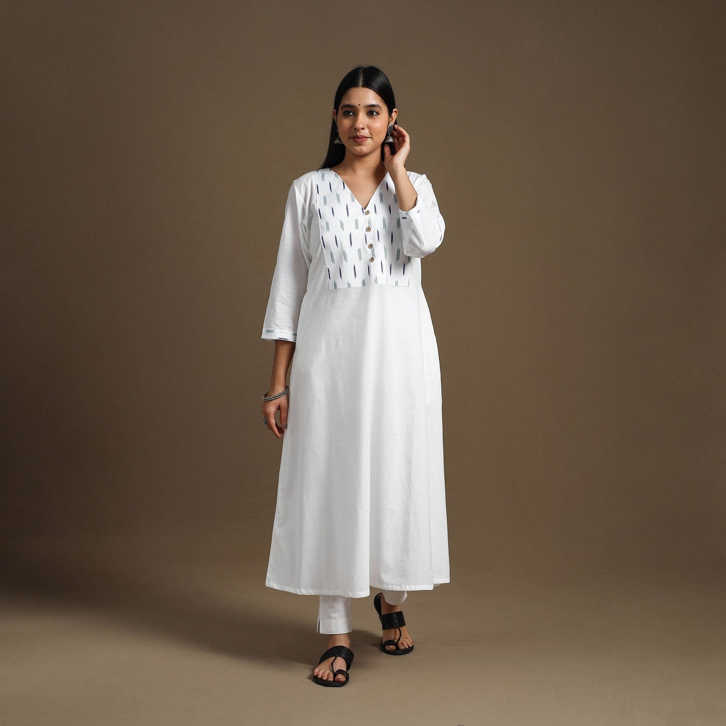 Buy White A-Line Patchwork Plain Cotton Kurta for Women