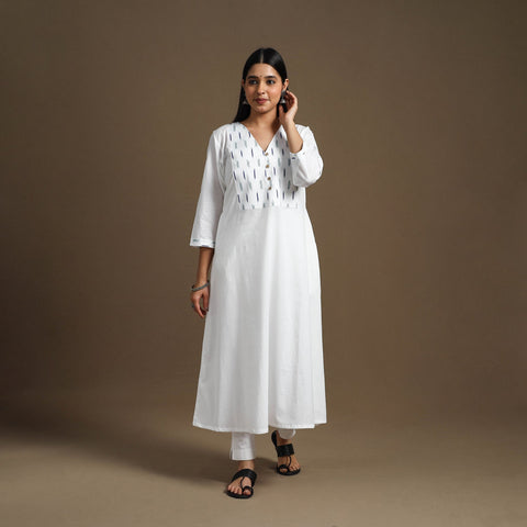 Buy White A-Line Patchwork Plain Cotton Kurta for Women