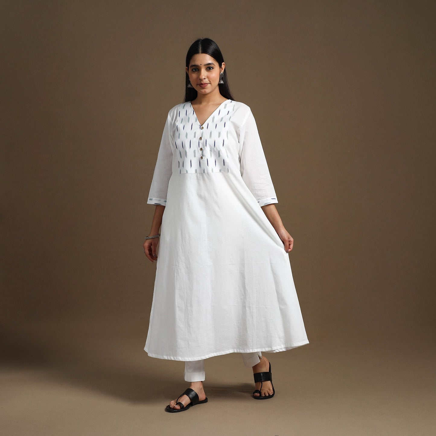 Buy White A-Line Patchwork Plain Cotton Kurta for Women