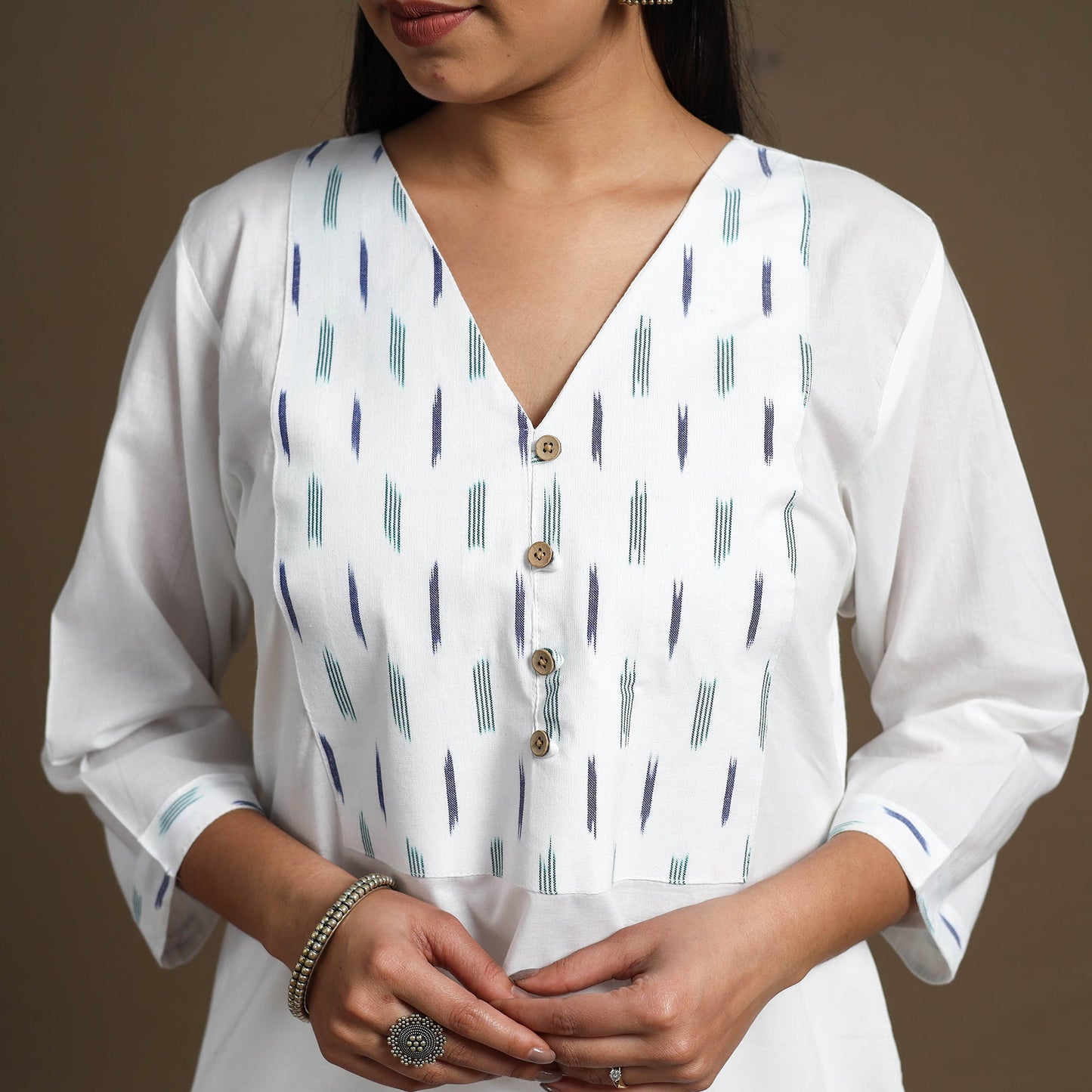 Buy White A-Line Patchwork Plain Cotton Kurta for Women