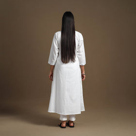 Buy White A-Line Patchwork Plain Cotton Kurta for Women