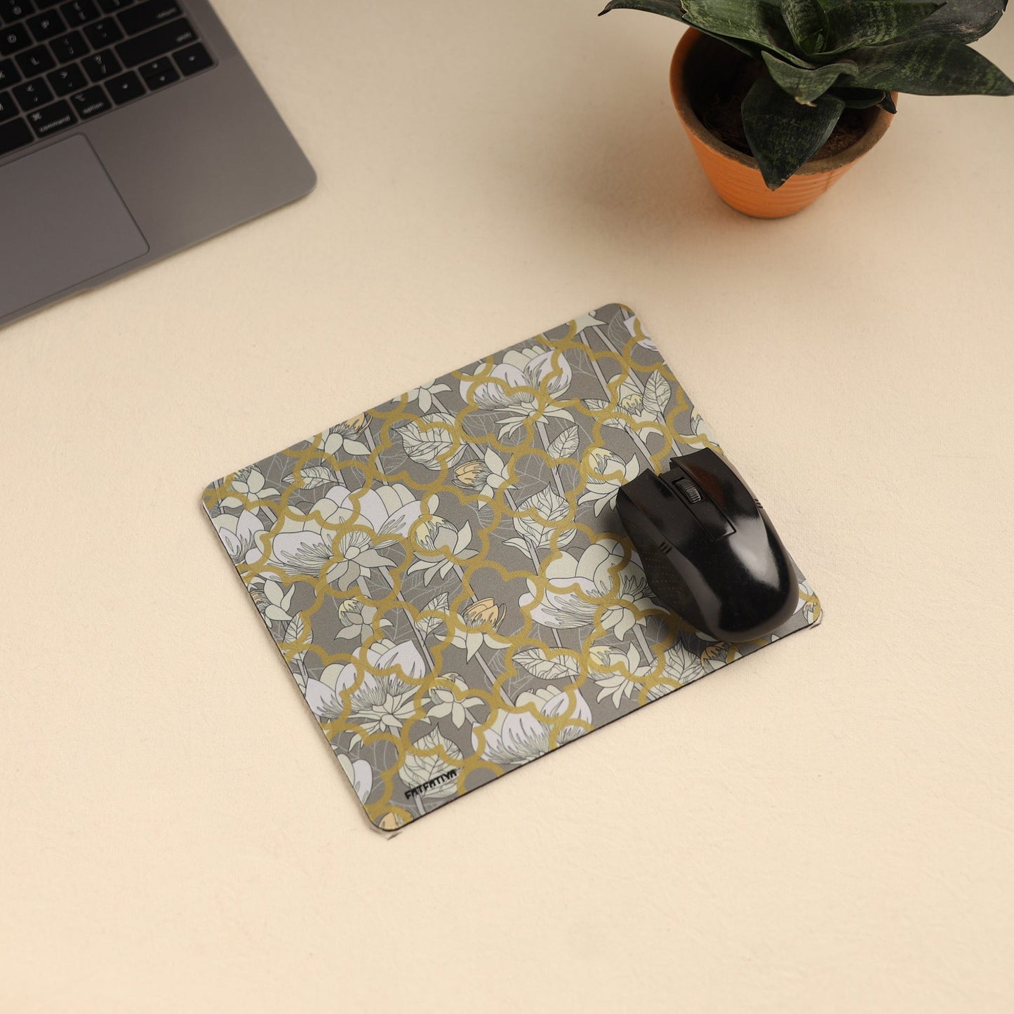 White Lotus Flower Desk Mouse Pad