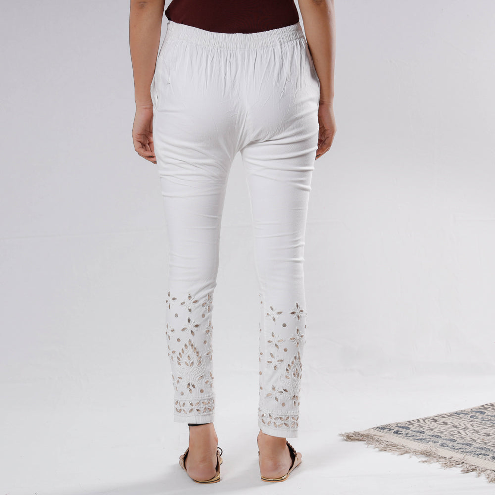  Lucknow Chikankari Hand Embroidery Gota Patti Work Cotton Pant 