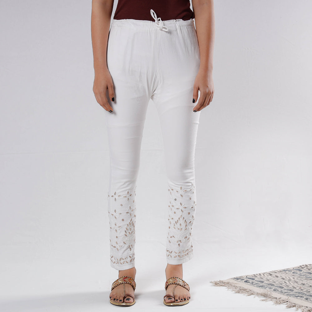  Lucknow Chikankari Hand Embroidery Gota Patti Work Cotton Pant 