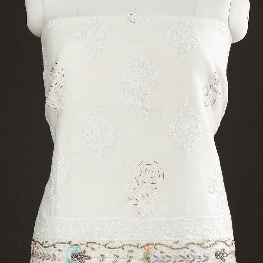 Buy Lucknow Chikankari with Parsi Style Embroidery Chanderi Silk Kurta Material Online at iTokri.com