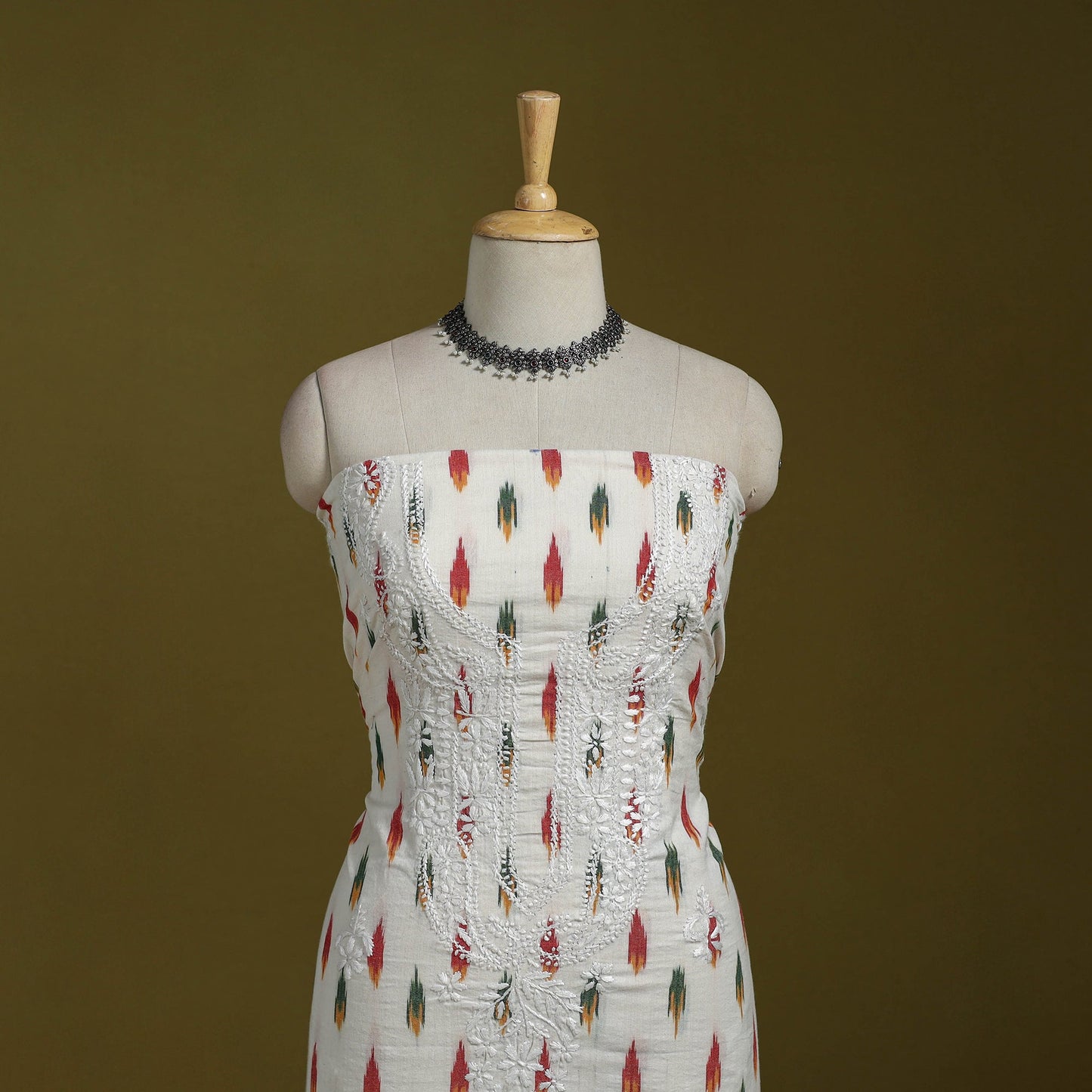 Lucknowi chikankari work pochampally ikat unstitched kurta