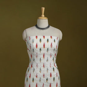 Lucknowi chikankari work pochampally ikat unstitched kurta