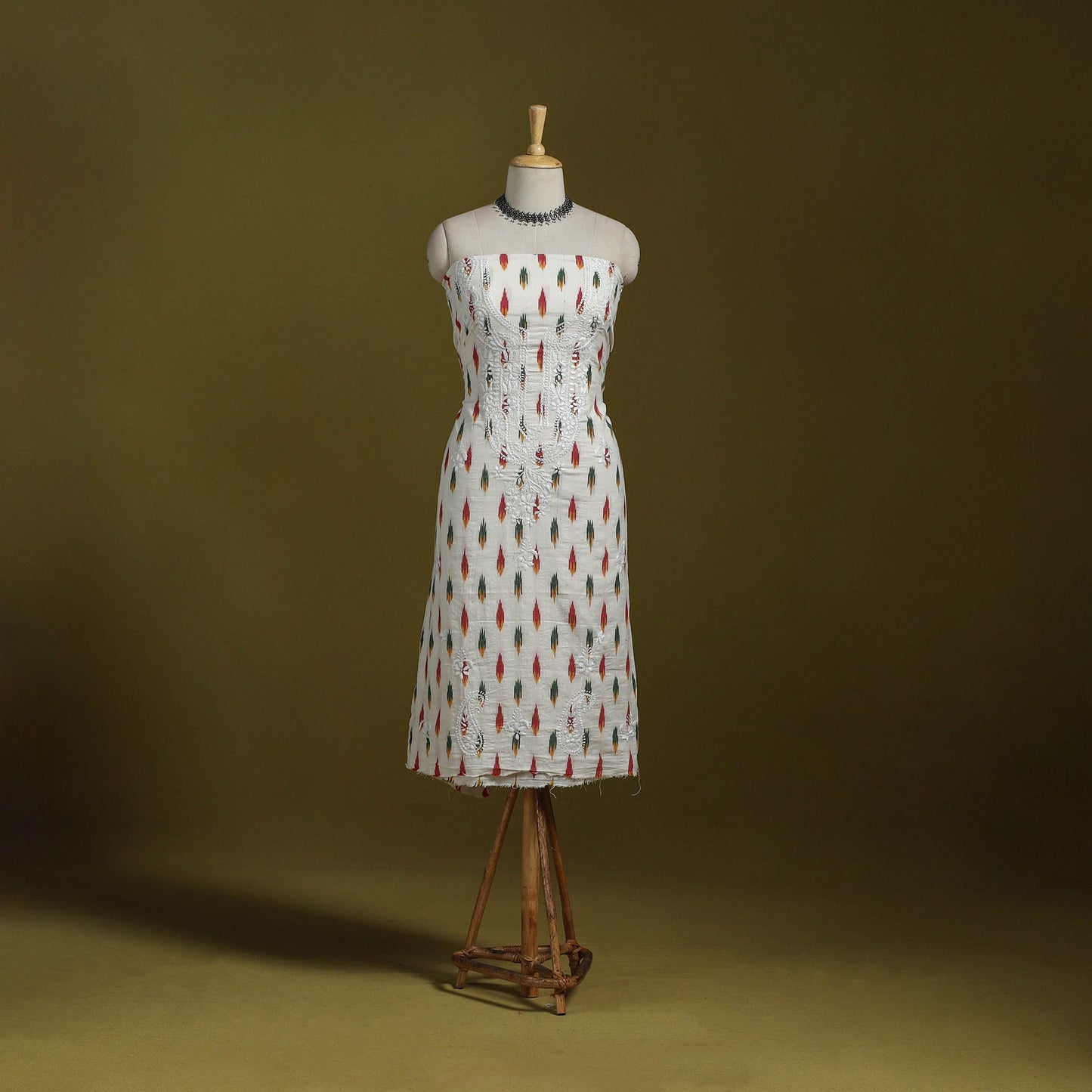 Lucknowi chikankari work pochampally ikat unstitched kurta