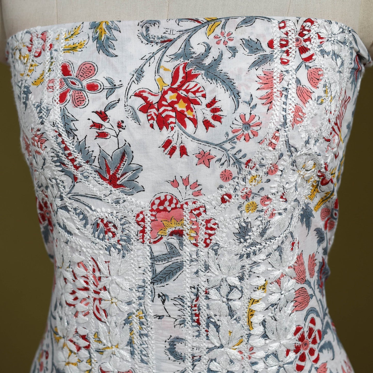 Lucknowi chikankari work sanganeri unstitched kurta