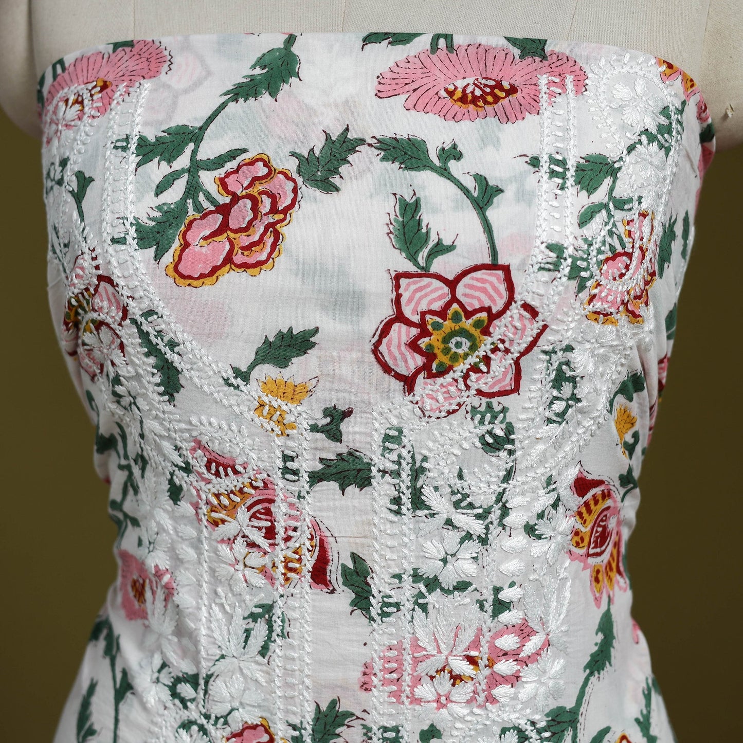 Lucknowi chikankari work sanganeri unstitched kurta