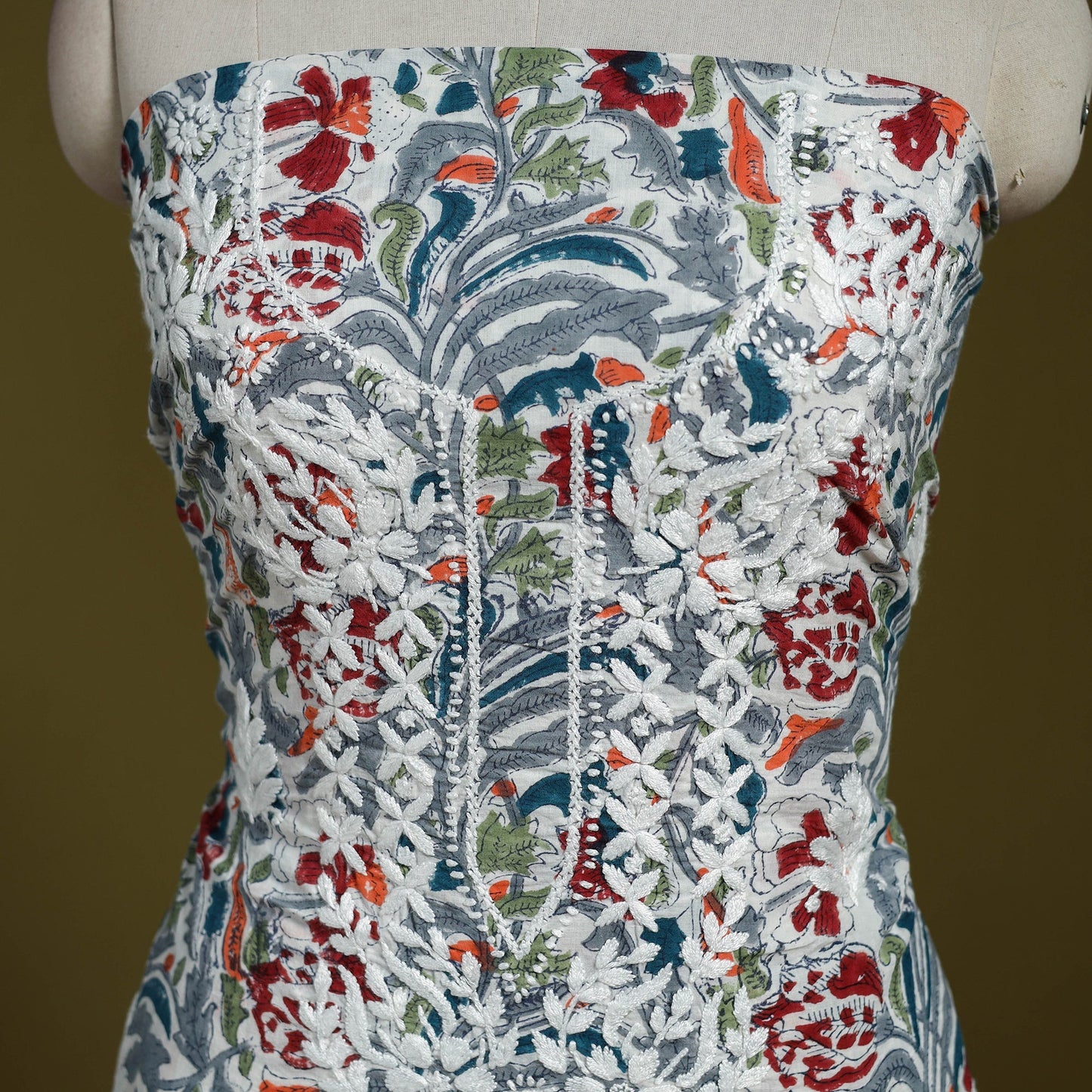 Lucknowi chikankari work sanganeri unstitched kurta