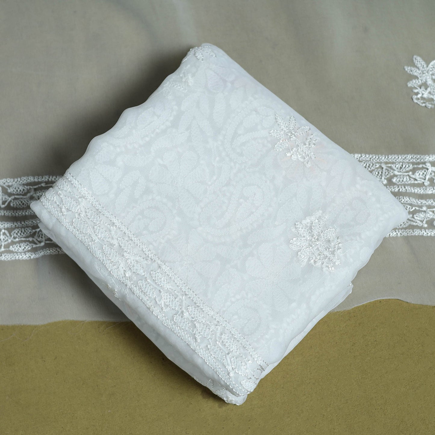 White - lucknowi hand embroidered chikankari georgette 3pc