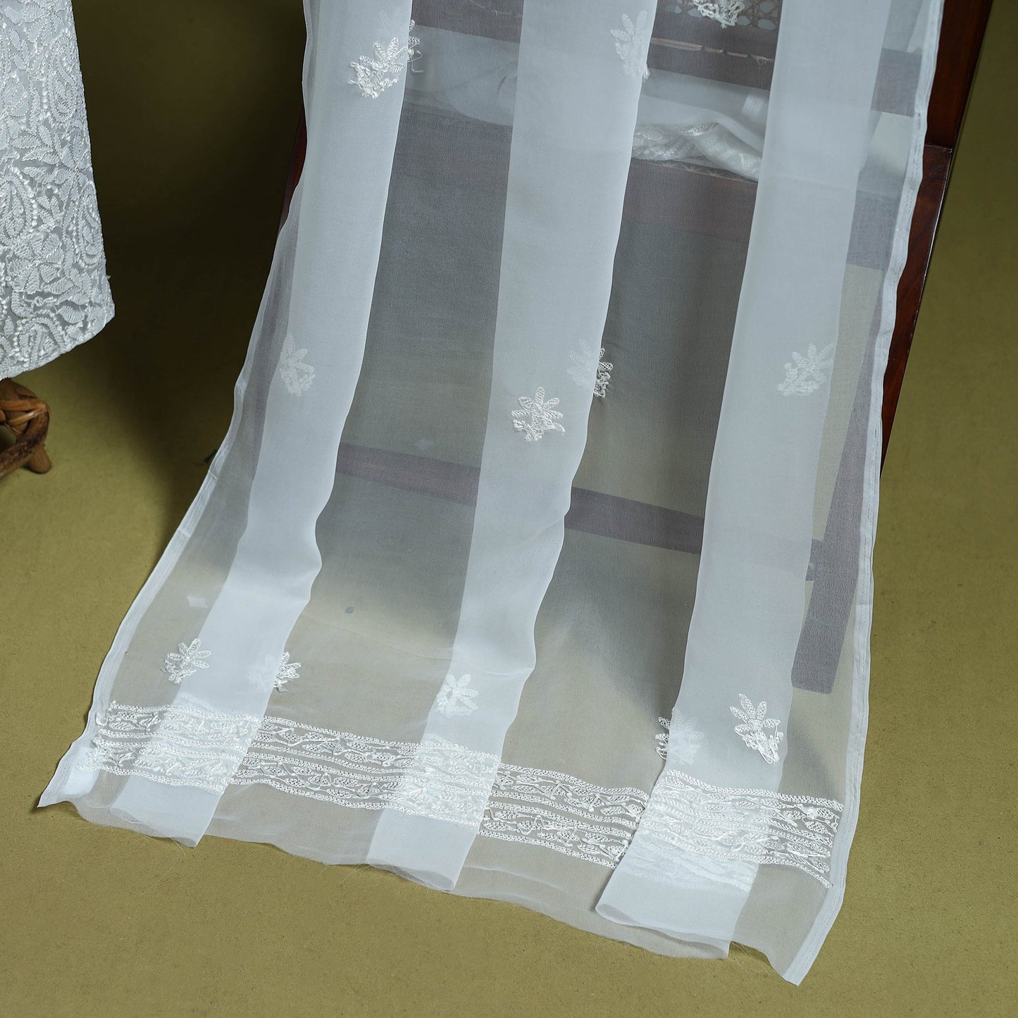 White - lucknowi hand embroidered chikankari georgette 3pc