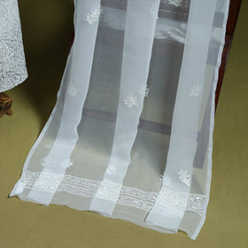 White - lucknowi hand embroidered chikankari georgette 3pc