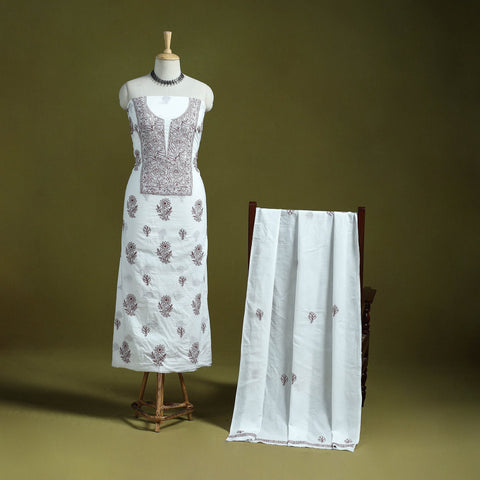 White - lucknowi hand embroidered chikankari mul cotton 2pc