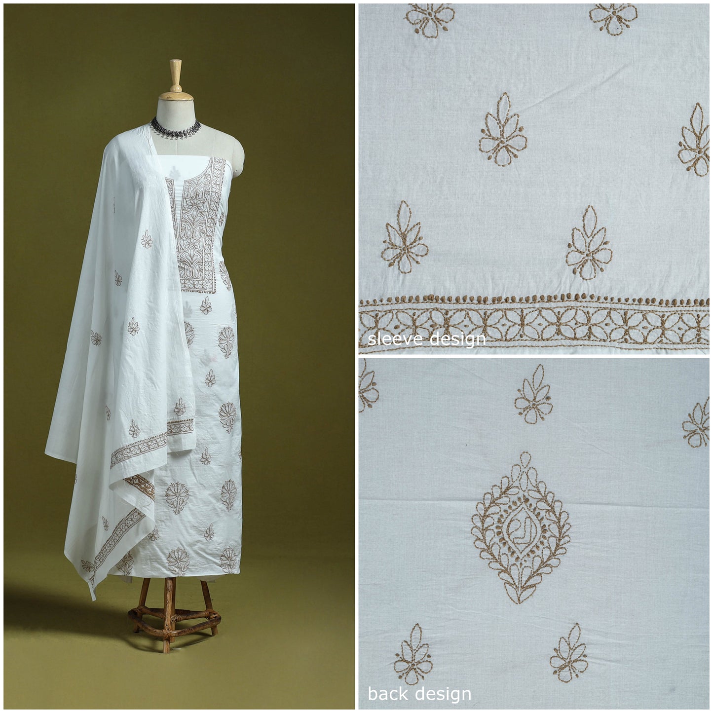 White - lucknowi hand embroidered chikankari mul cotton 2pc