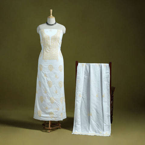 White - lucknowi hand embroidered chikankari mul cotton 2pc