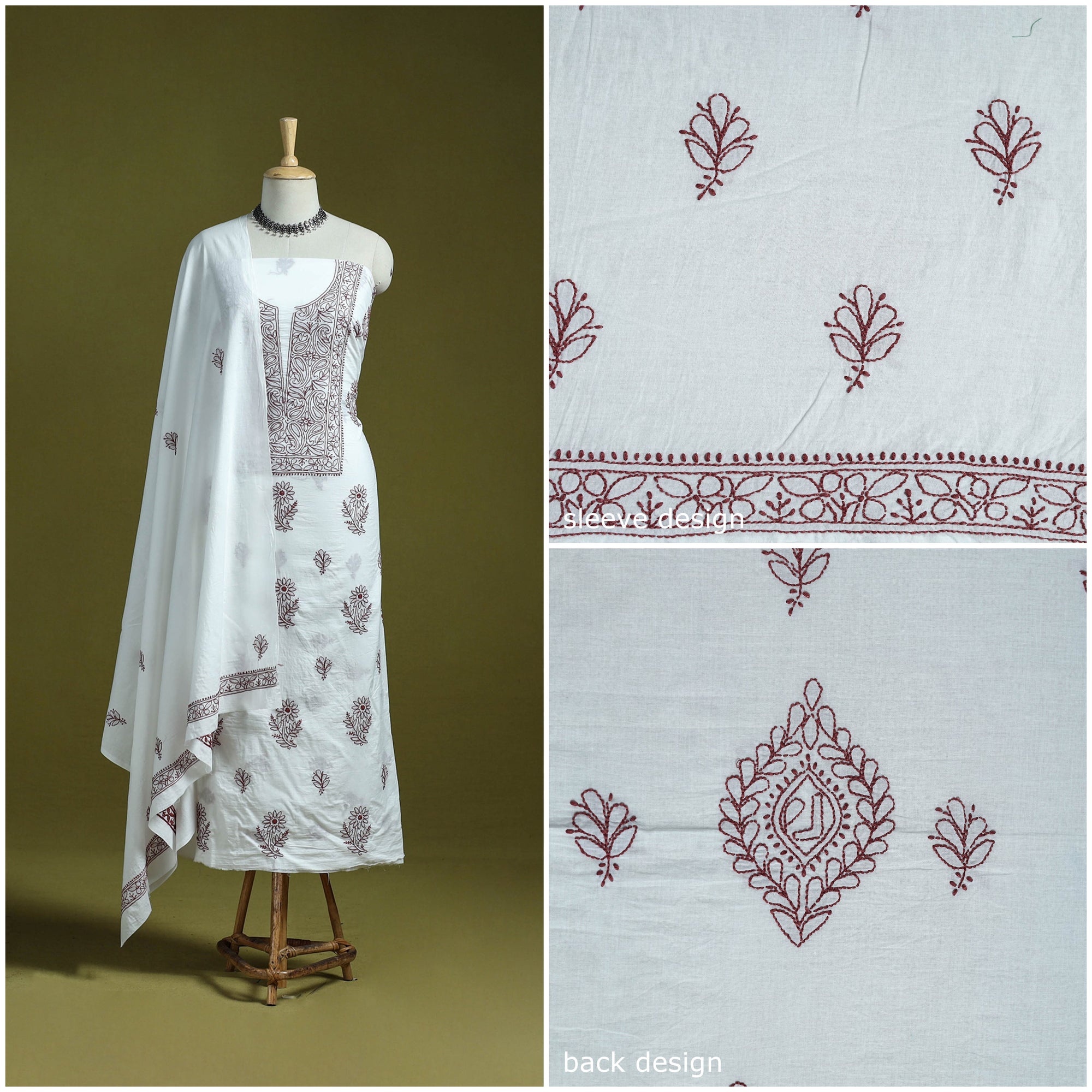 lucknowi cotton dress material White