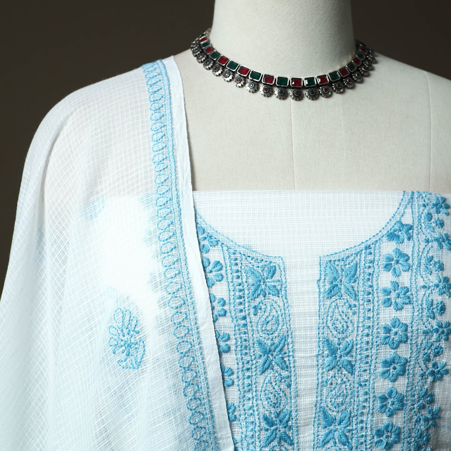 Lucknowi hand embroidered kota doria cotton chikankari 2pc