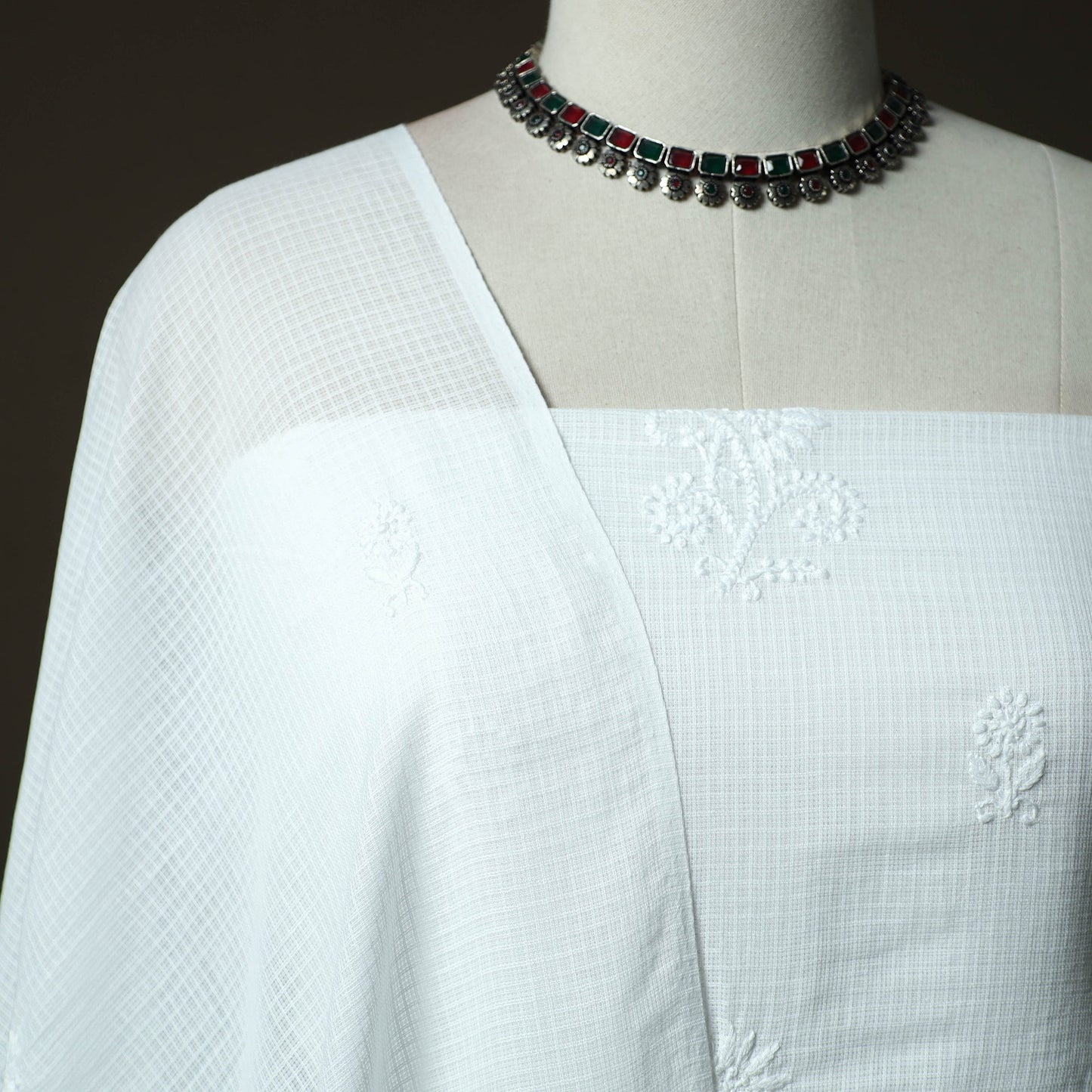 Lucknowi hand embroidered kota doria cotton chikankari 2pc