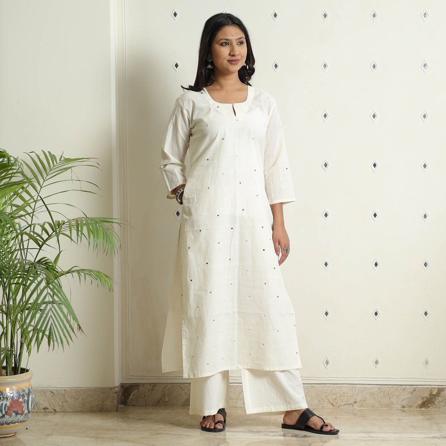  iTokri Casuals - Mangalgiri Pure Handloom Cotton Embroidered Long Kurta 