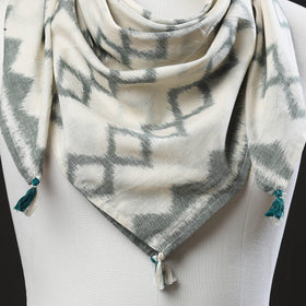 White Maniabandha Ikat Handloom Cotton Scarf 