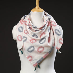 White Maniabandha Ikat Handloom Cotton Scarf 