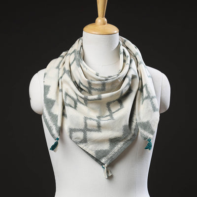 White Maniabandha Ikat Handloom Cotton Scarf 