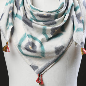 White Maniabandha Ikat Handloom Cotton Scarf 