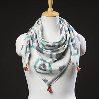 White Maniabandha Ikat Handloom Cotton Scarf 