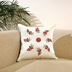 Buy Thread & Zari Work Cotton White Cushion Cover