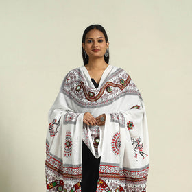  White Mirror Work Printed Cotton Kutch Embroidery Dupatta