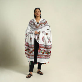  White Mirror Work Printed Cotton Kutch Embroidery Dupatta
