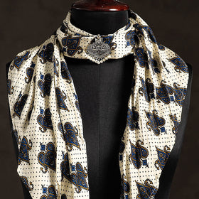 White Block Print Modal Silk Pendant Necklace Scarf